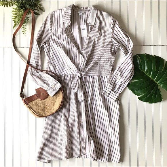 J. Jill Dresses & Skirts - J. Jill striped tie waist cotton dress stretch waist white tan NWT